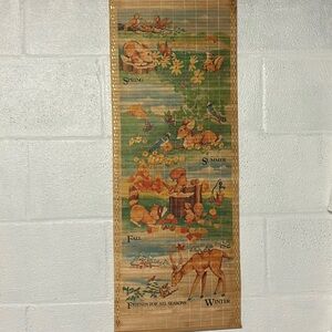 Vintage roll up wooden 1986 calender seasons print footprints